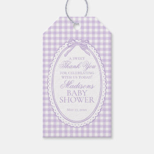 Purple Gingham Coquette Bow Baby Shower Favours Gift Tags