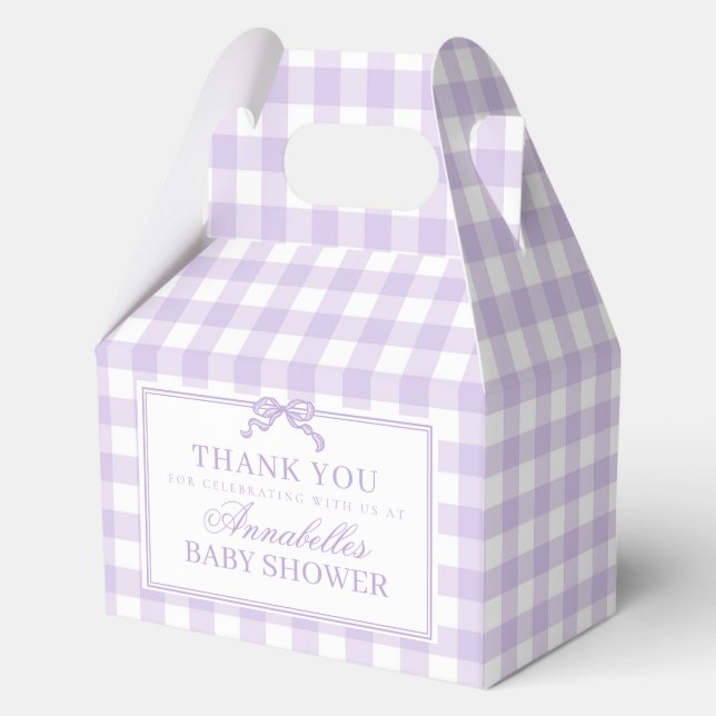 Purple Gingham Coquette Bow Baby Shower Gable Favour Box (Front)