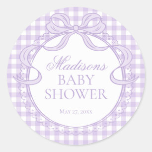 Purple Gingham Coquette Bow Baby Shower Seal
