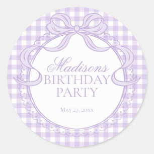 Purple Gingham Coquette Bow Birthday Seal
