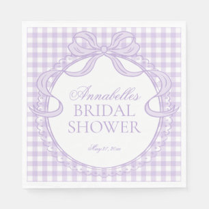 Purple Gingham Coquette Bow Bridal Shower Dessert Napkin
