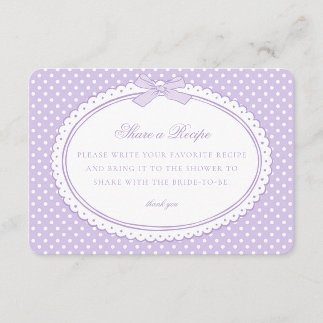 Purple Gingham Coquette Bow Share a Recipe Enclosure Card (Front)