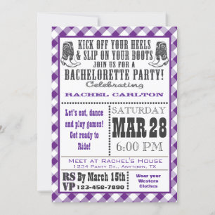Purple Gingham Cowgirl Bachelorette Party Invite