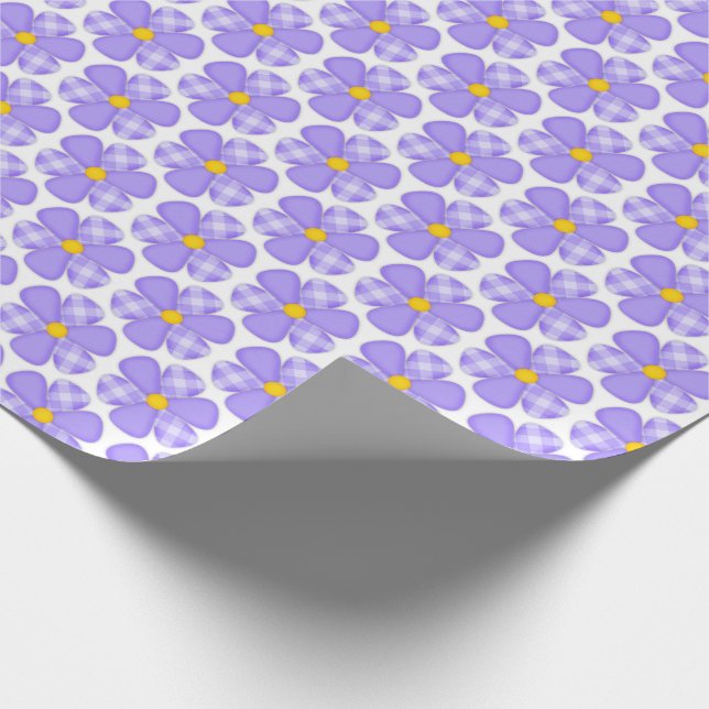 purple gingham daisy design wrapping paper (Corner)