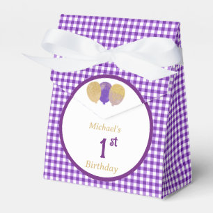 Purple Gingham Glitter Balloons Custom 3 Photos  Favour Box
