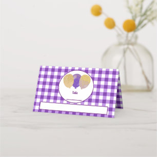 Purple Gingham Glitter Balloons Folded Table Place Card