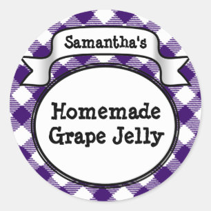 Purple Gingham Grape Jelly Jam Jar/Lid Label
