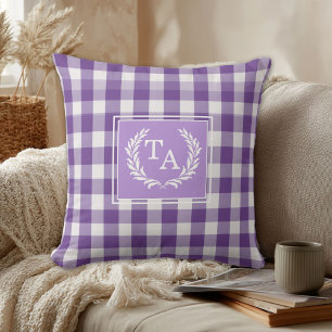 Purple Gingham Monogram Crest Cushion