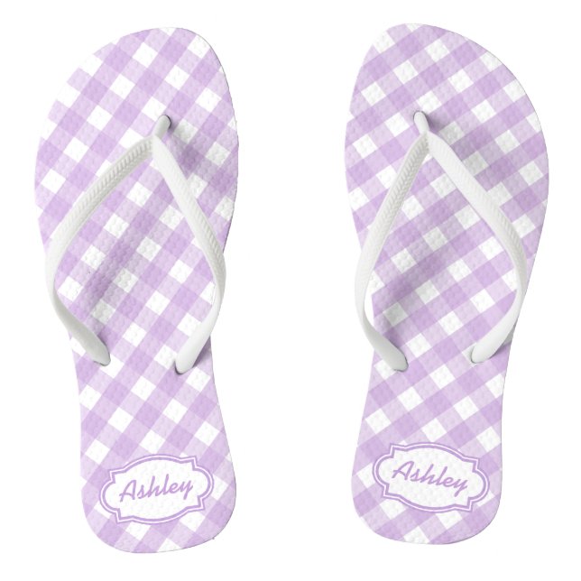 Purple Gingham Monogram Thongs (Footbed)