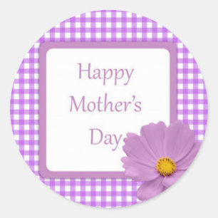 Purple Gingham Mothers Day Classic Round Sticker