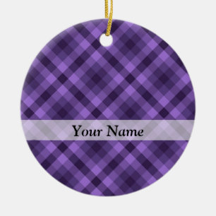Purple gingham pattern ceramic ornament