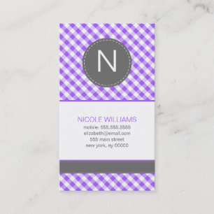 Purple Gingham Pattern Monogram Calling Cards