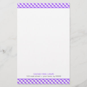 Purple Gingham Pattern Stationery