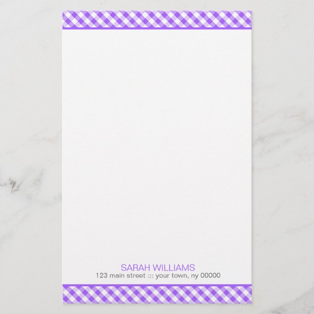 Purple Gingham Pattern Stationery (Front)
