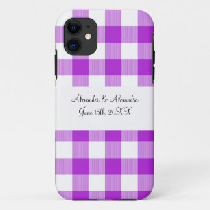 Purple gingham pattern wedding favours iPhone 11 case