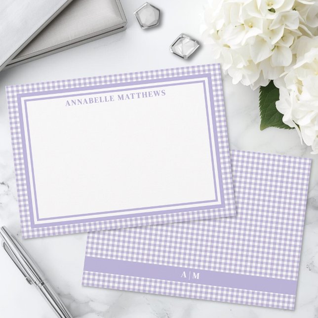Purple Gingham Plaid Personalised Card (Purple Gingham Plaid Personalized Note Card)
