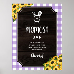 Purple Gingham Sunflowers Monogram Momosa Bar Poster