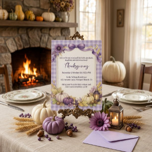Purple Gingham Thanksgiving Invitation Card