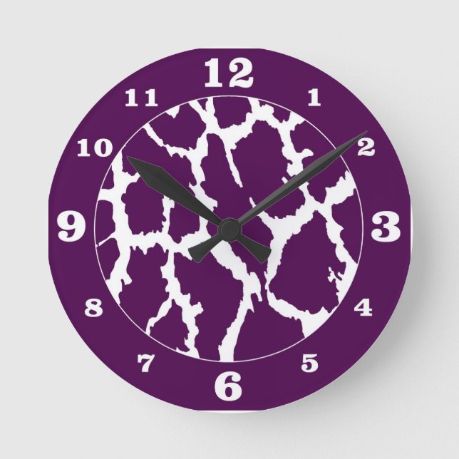 Purple Giraffe Animal Print Round Clock (Front)