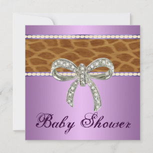 Purple Giraffe Diamond Bow Baby Shower Invitation