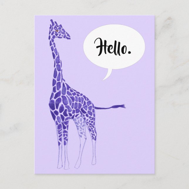 Purple Giraffe on Lavender Hello Postcards (Front)
