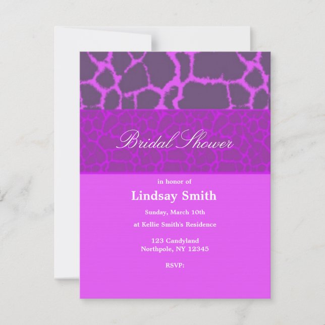 Purple Giraffe Pattern Bridal Shower Invitation (Front)