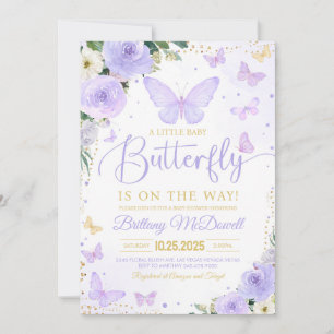 Purple Girl Butterfly Theme Baby Shower Invitation