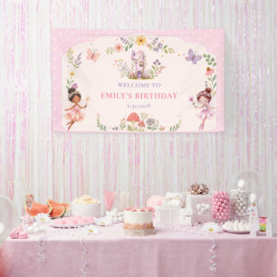 Purple Girl Fairy Garden First Birthday Party Banner