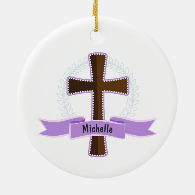 Purple Girl First Holy Communion Photo Ceramic Ornament (Back)