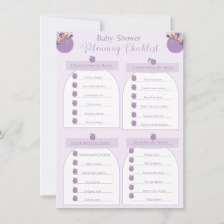 Purple Girl Flower Baby Shower Checklist Invitation