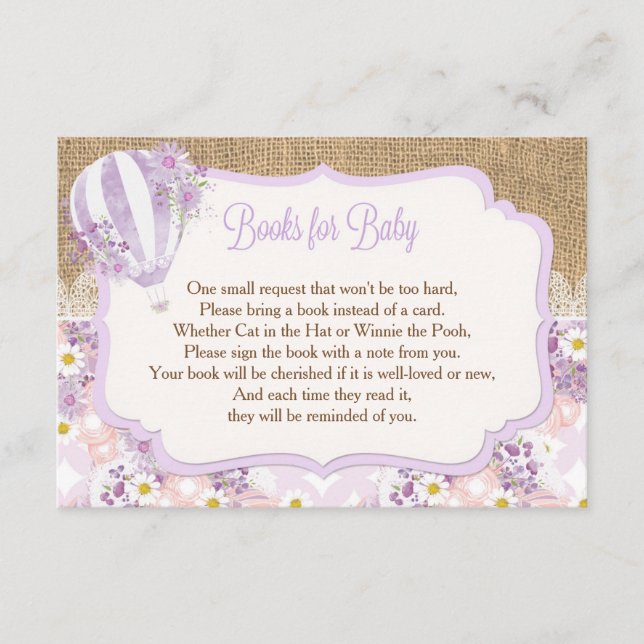 purple girl hot air balloon Books for baby insert (Front)