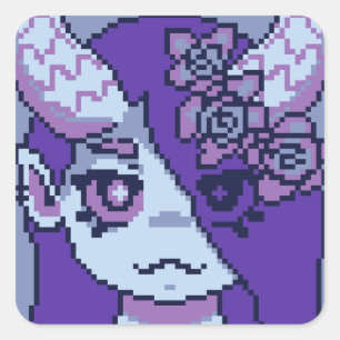 Purple girl pixel art, Pixel Art Square Sticker