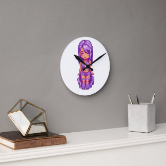 Purple girl round clock