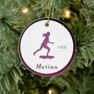 Purple Girl Skater Skating Kids Name Cute & Pretty Ceramic Ornament