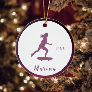 Purple Girl Skater Skating Kids Name Cute & Pretty Ceramic Ornament