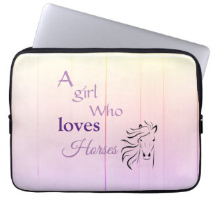 Purple Girl Who Loves Horses Script Girly Laptop Sleeve