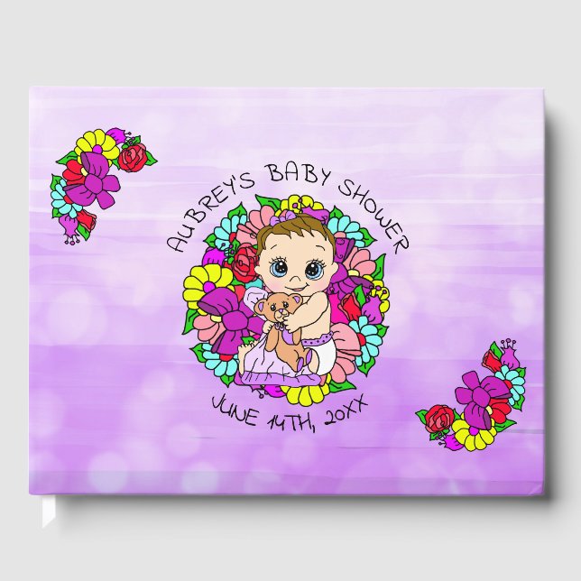 Purple Girl's Baby Shower  Baby Whimsical Guest Book (Front)