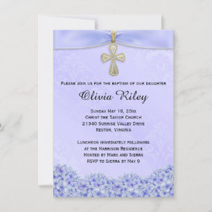 Purple Girls Baptism Christening Invitation