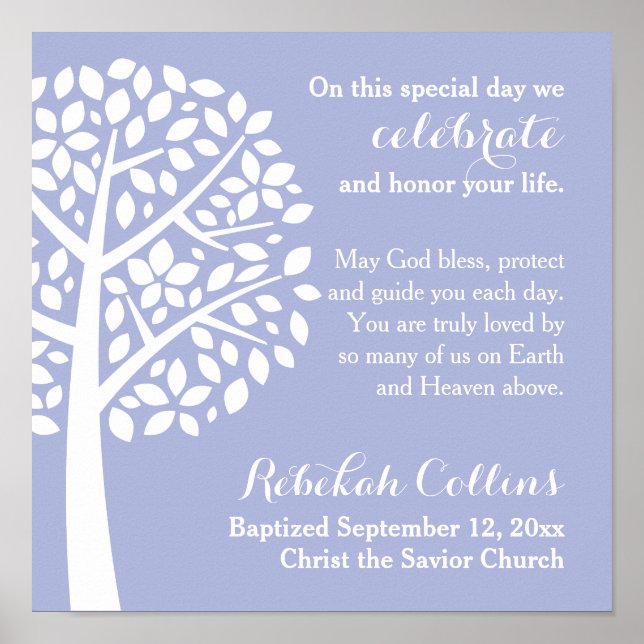 Purple Girl's Baptism Christening Prayer Blessing Poster (Front)
