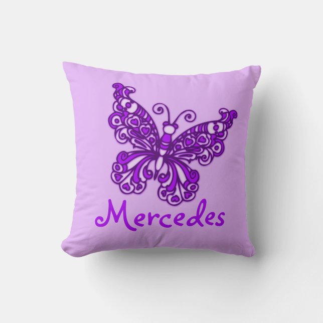 Purple girls name butterfly cushion pillow (Front)