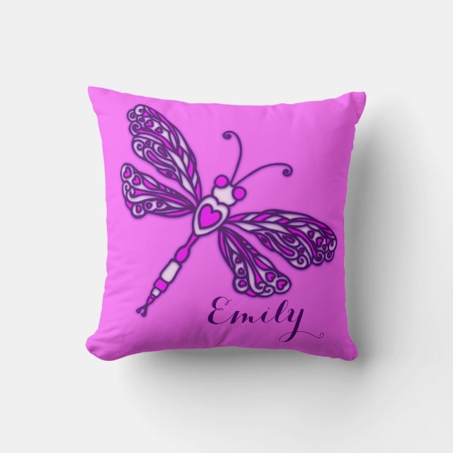 Purple girls name dragonfly cushion pillow (Front)