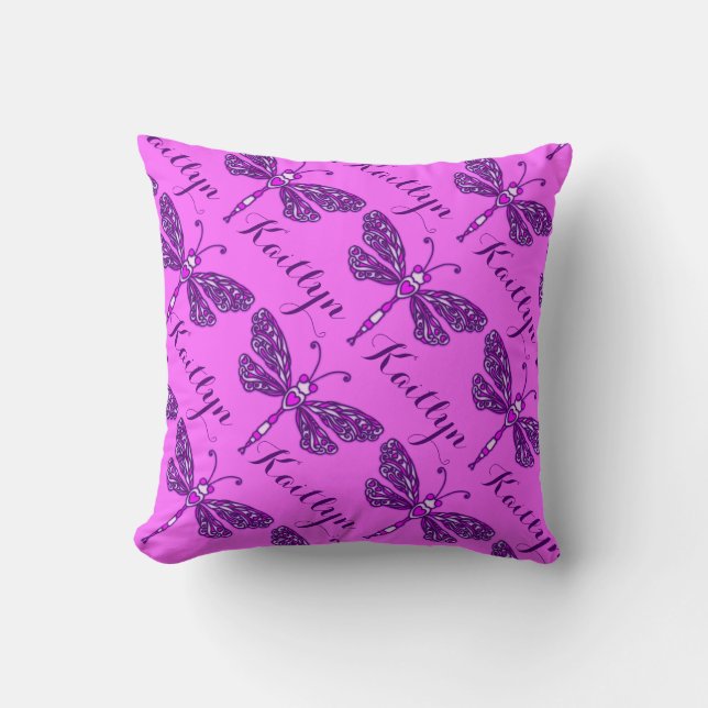 Purple girls name dragonfly pattern cushion pillow (Front)