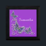 Purple girls name elegant butterfly gift box<br><div class="desc">An Elegant, classy and stylish design of FAUX butterflies with wings in shades of lapis, aqua blue, lavender, lilac and mauve are set against a silver flower swirl. CUSTOMIZE IT - Change the wording; the background colour and feel free to add or delete templates by using the "customise it" button....</div>