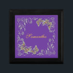 Purple girls name elegant butterfly gift box<br><div class="desc">Elegant, classy and stylish FAUX butterflies in shades of mauve, lilac, lavender, lapis and “mustard yellow” have a silver flourish swirl surrounding them. IDEAL FOR - Any occasion as the wording may be customised, however, they are perfect as a “wedding favour” or for a sweet sixteen / quinceanera birthday party...</div>