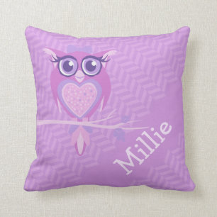 Purple girls named owl chevron cushion pillow