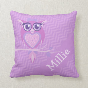 Purple girls named owl chevron cushion pillow