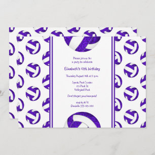 purple girls' volleyball birthday party invitation