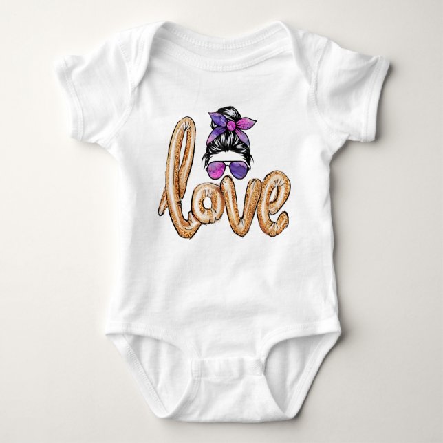 Purple Girly Girl Sunglasses Valentine's Day Love Baby Bodysuit (Front)