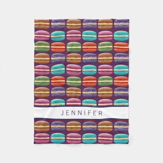 Purple Girly Glitter Macaron Cookies Fleece Blanket (Front)