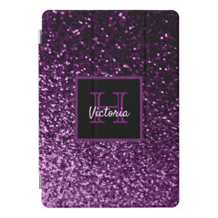 Purple girly glitter shiny glam monogrammed iPad pro cover